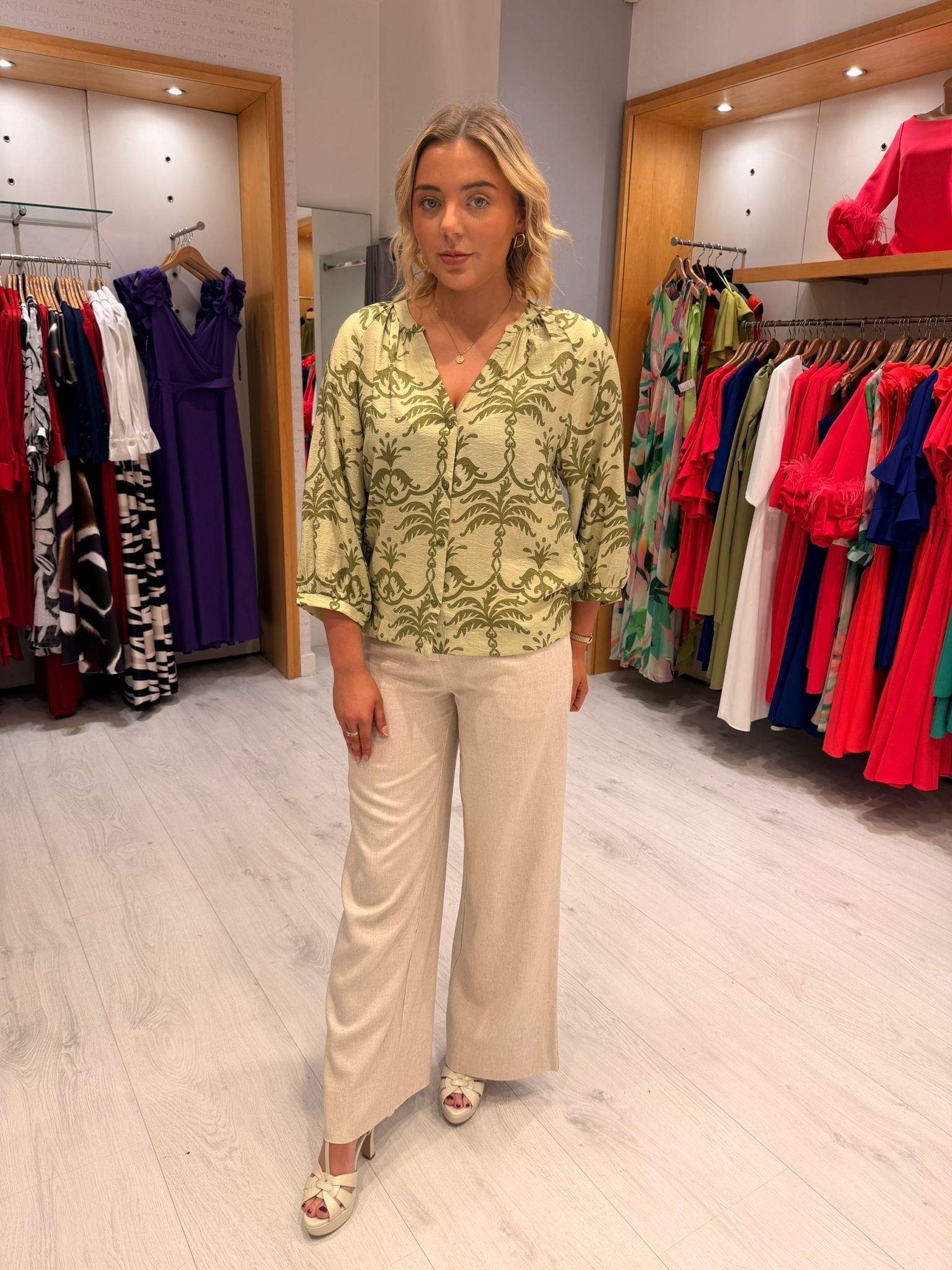 Smashed Lemon Green Print Blouse