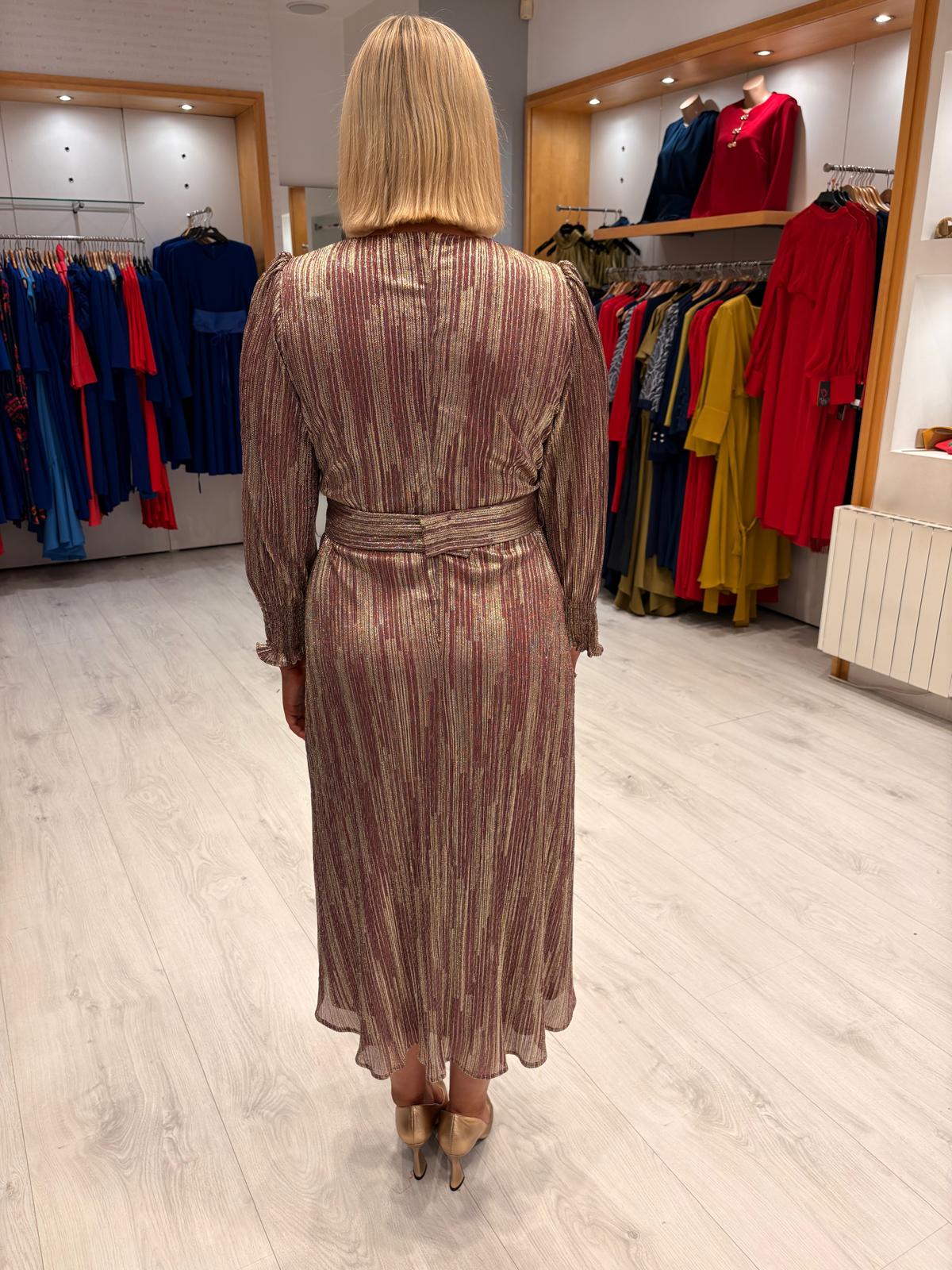 Rolemode Metallic Pleated Midi Dress