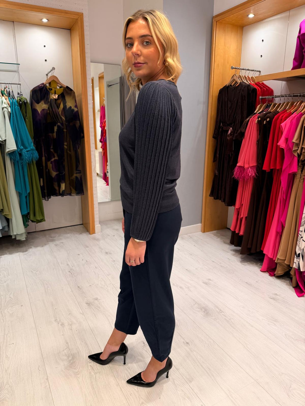 Kaffe Navy Pleated Sleeve Knit Top