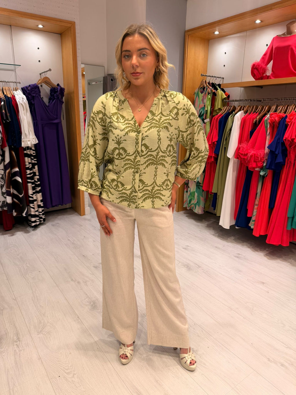 Smashed Lemon Green Print Blouse