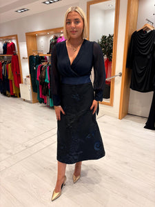 Rolemode Navy Wrap-Style Contrast Skirt Dress