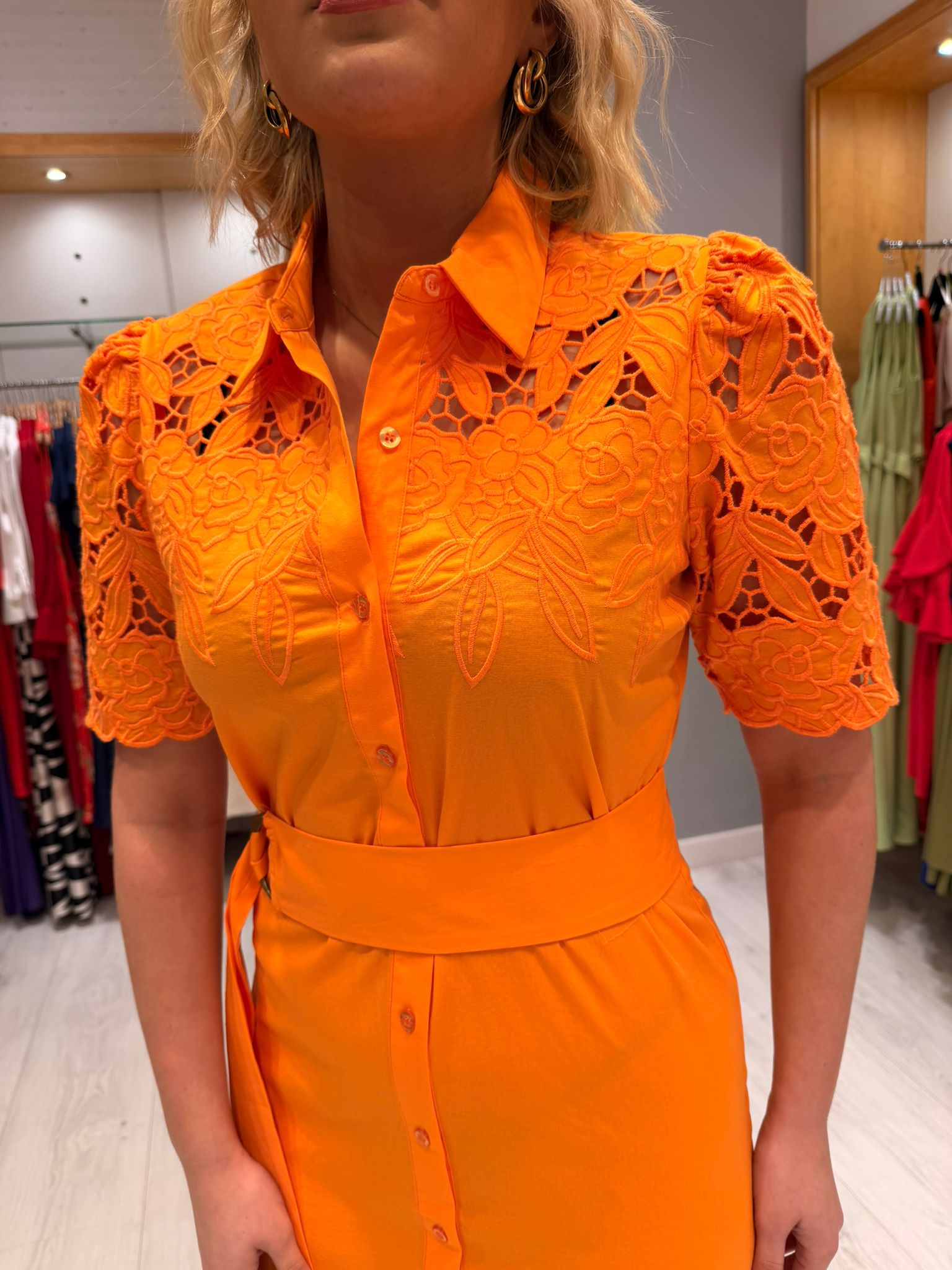 K Design Orange Embroidery Dress