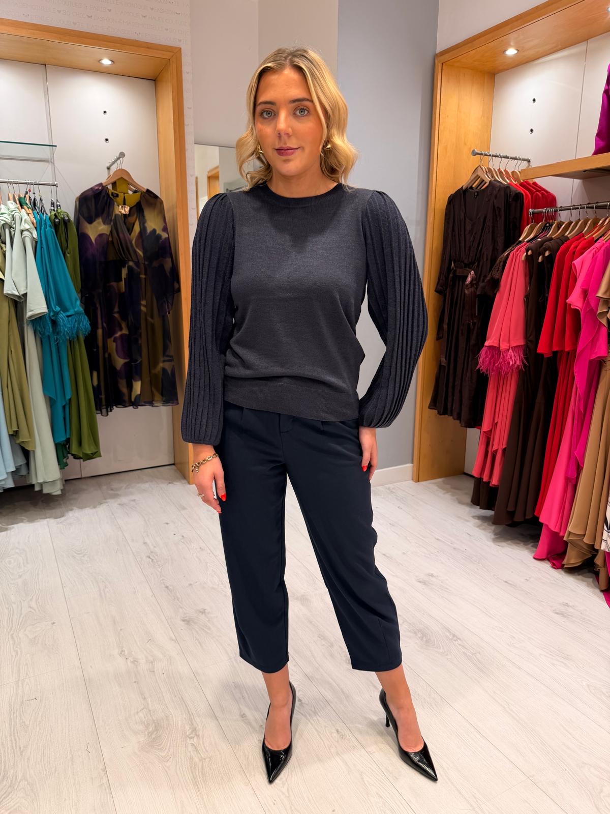 Kaffe Navy Pleated Sleeve Knit Top