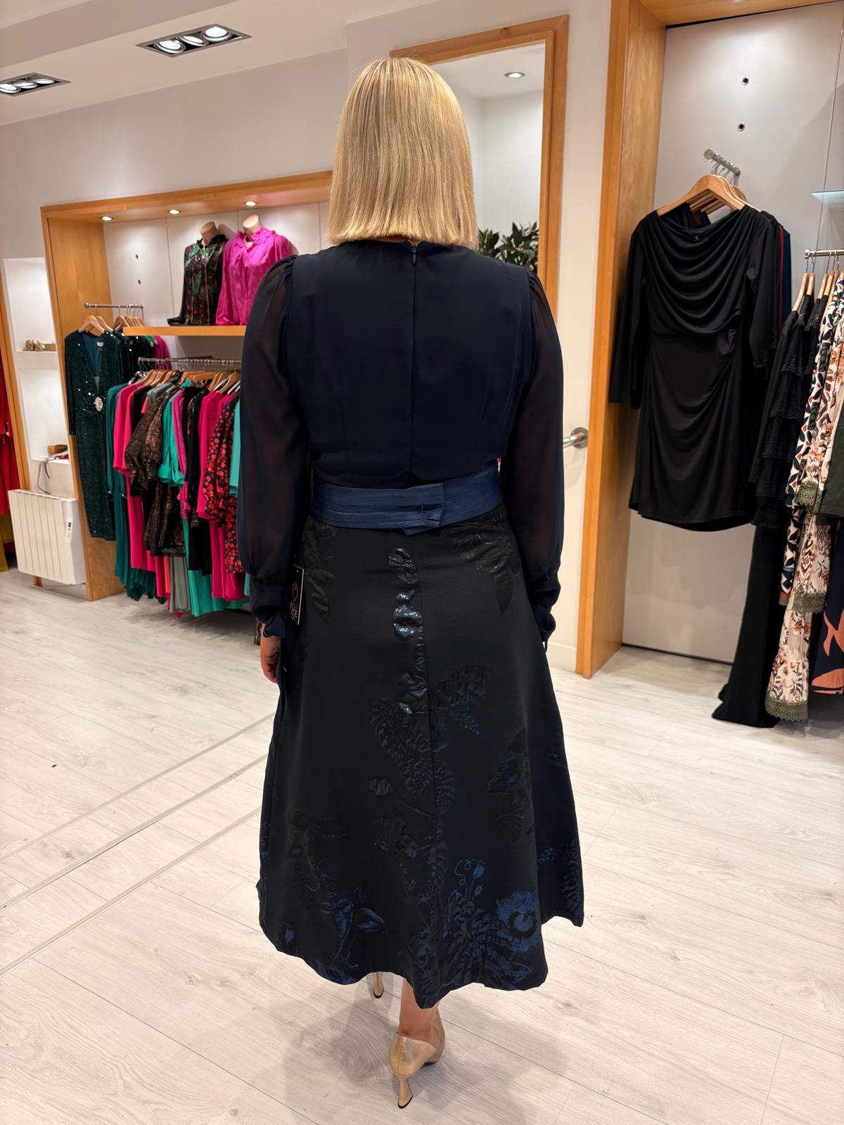 Rolemode Navy Wrap-Style Contrast Skirt Dress