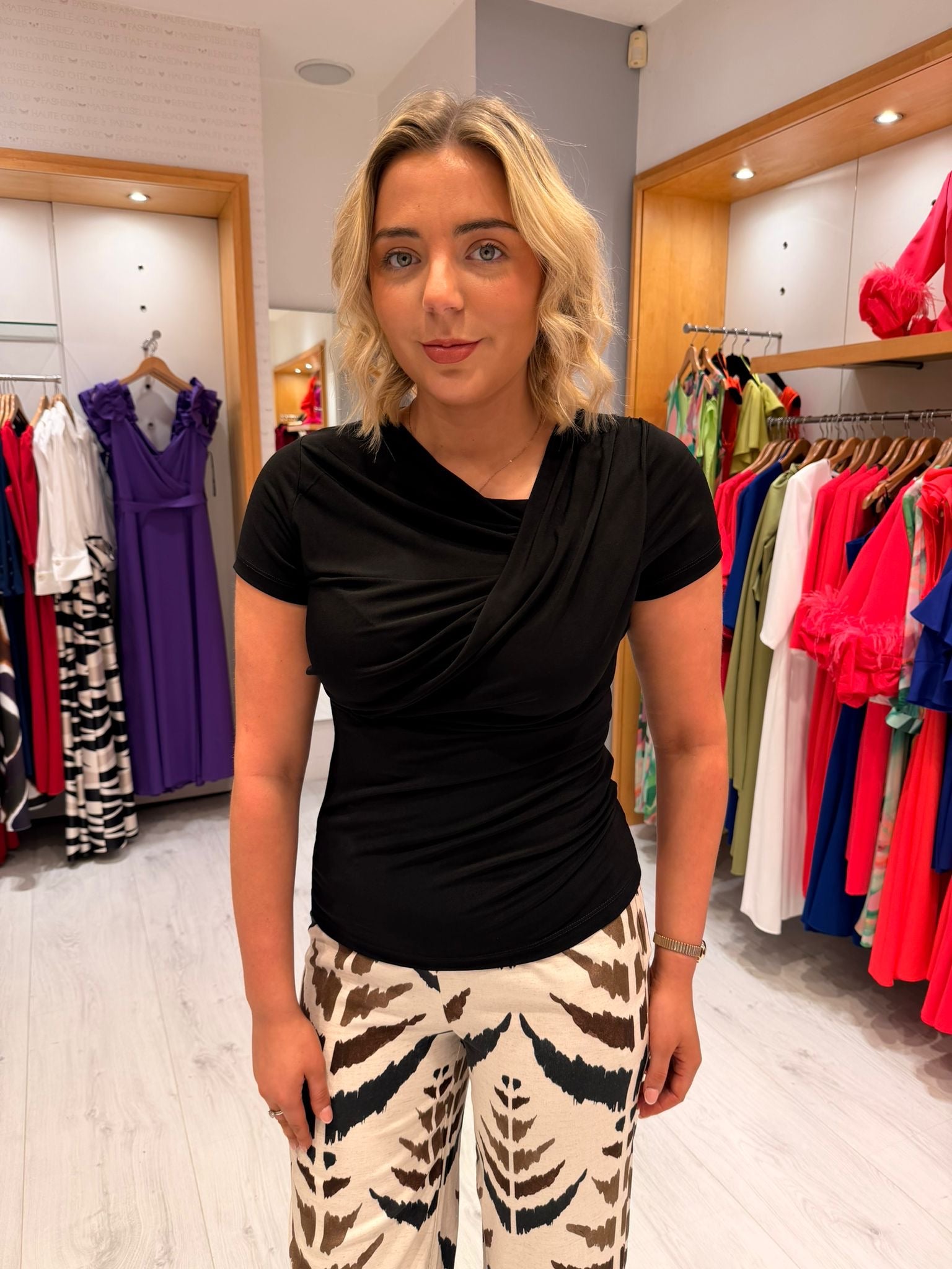 Smashed Lemon Black Drape Top