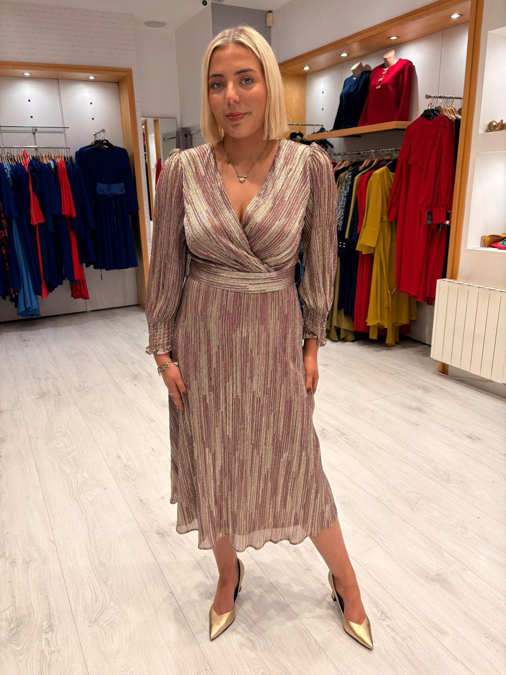 Rolemode Metallic Pleated Midi Dress