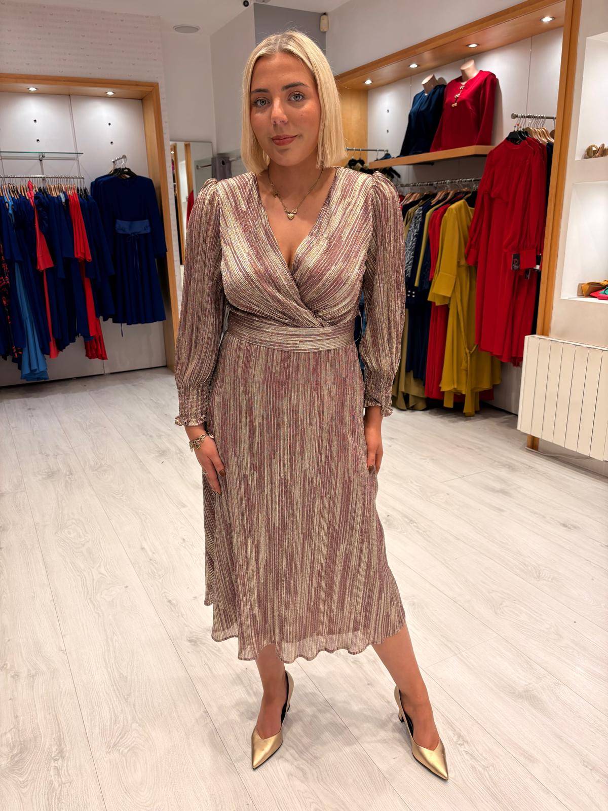 Rolemode Metallic Pleated Midi Dress