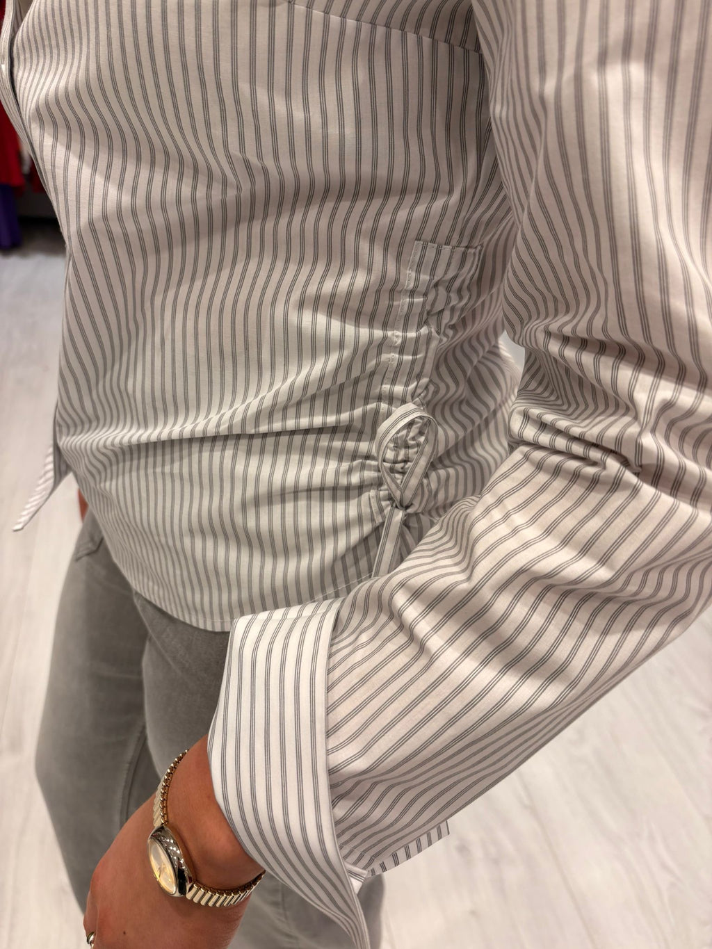 Yaya Grey and White Stripe Shirt