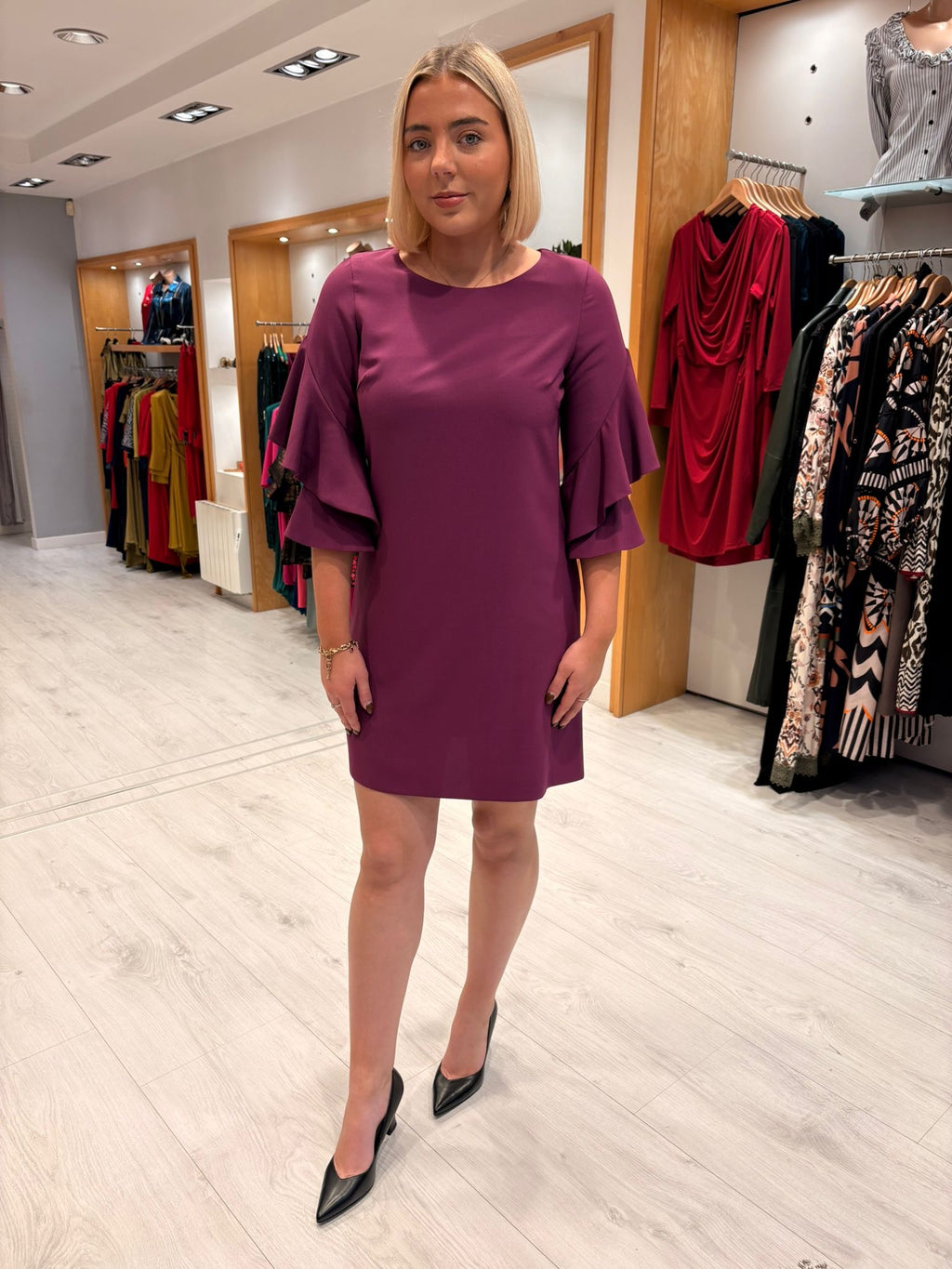 Moncho Heredia Violet Ruffle-Sleeve Shift Dress