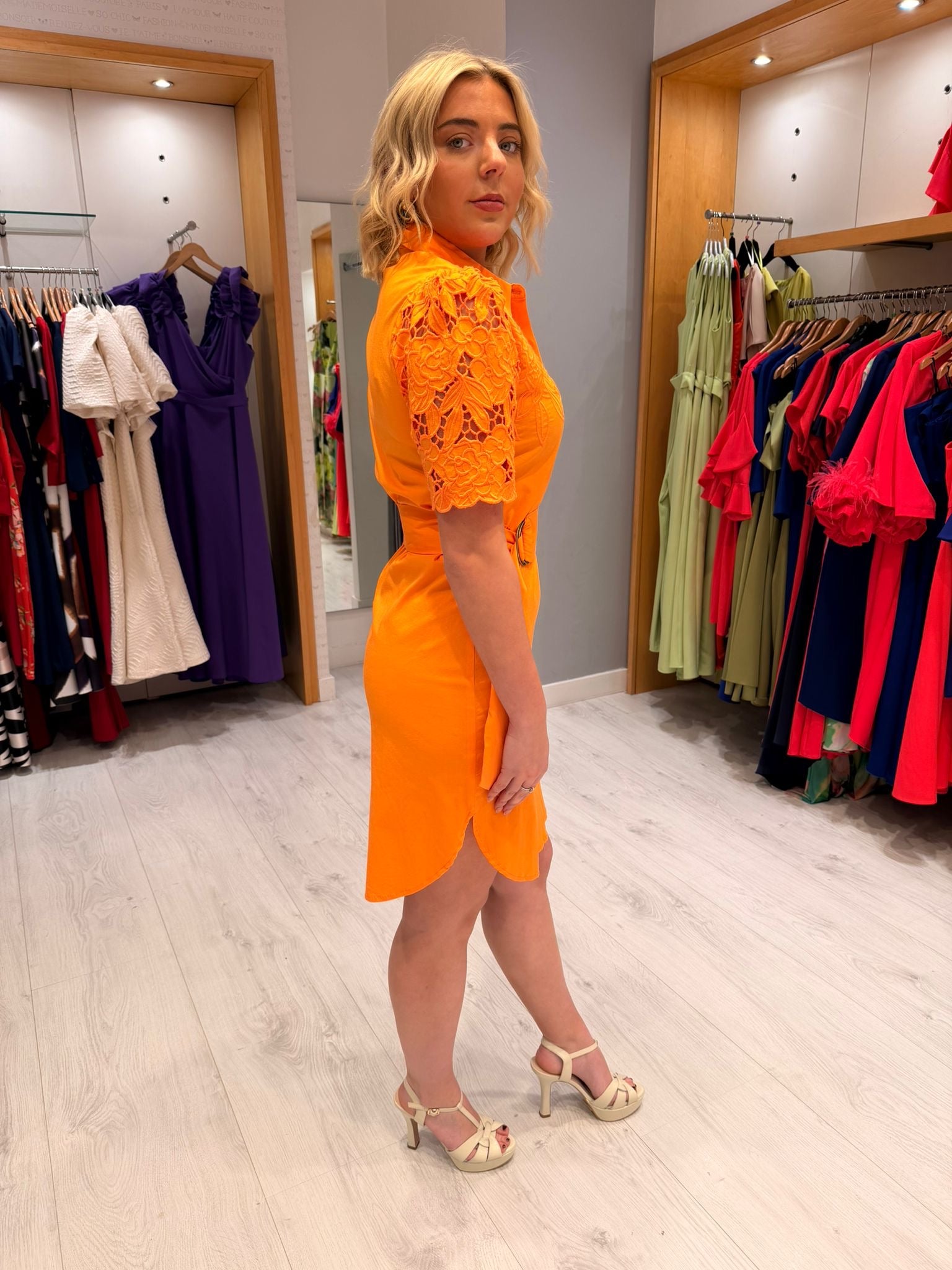 K Design Orange Embroidery Dress