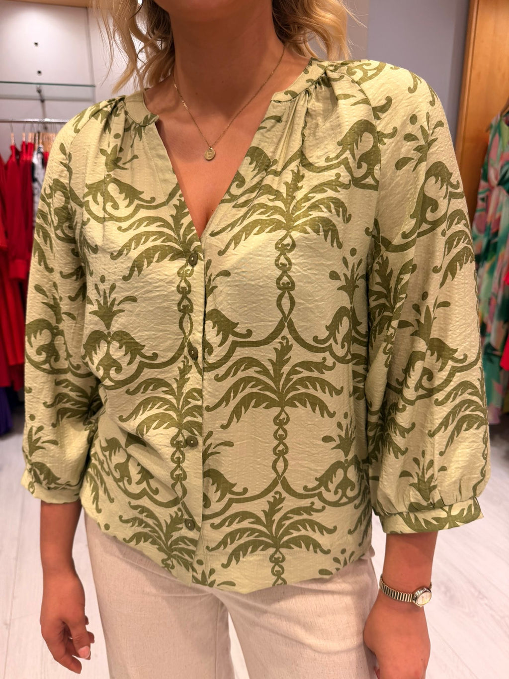 Smashed Lemon Green Print Blouse