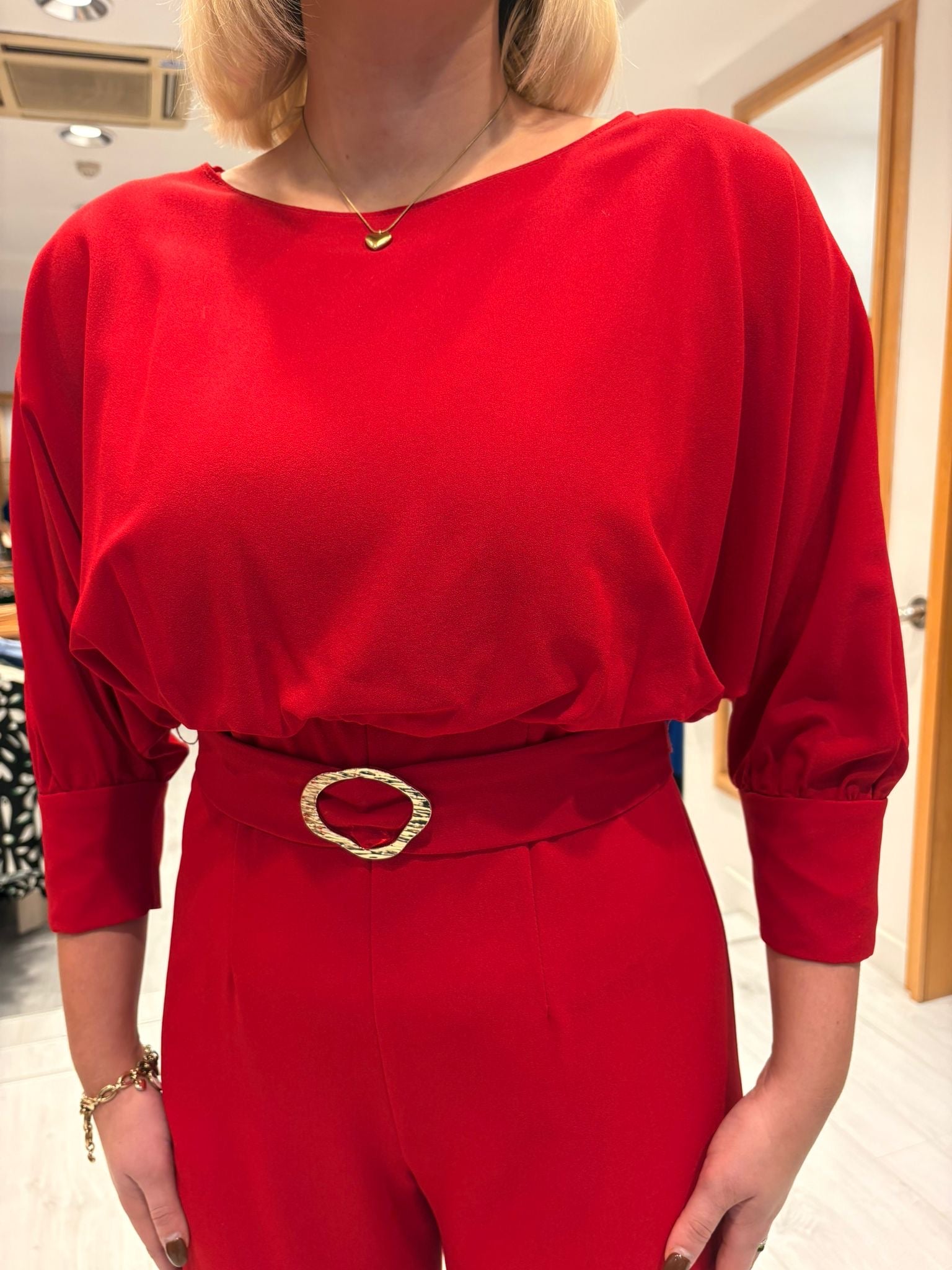 Moncho Heredia Red Belted Wide-Leg Jumpsuit