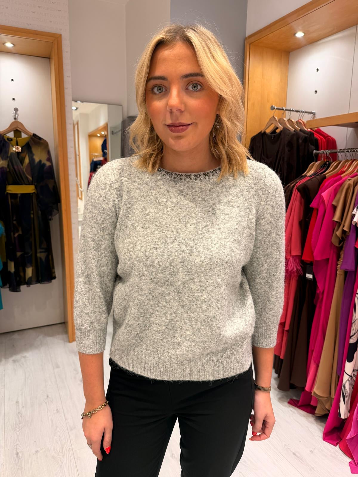 Kaffe Grey Embellished Knit Jumper