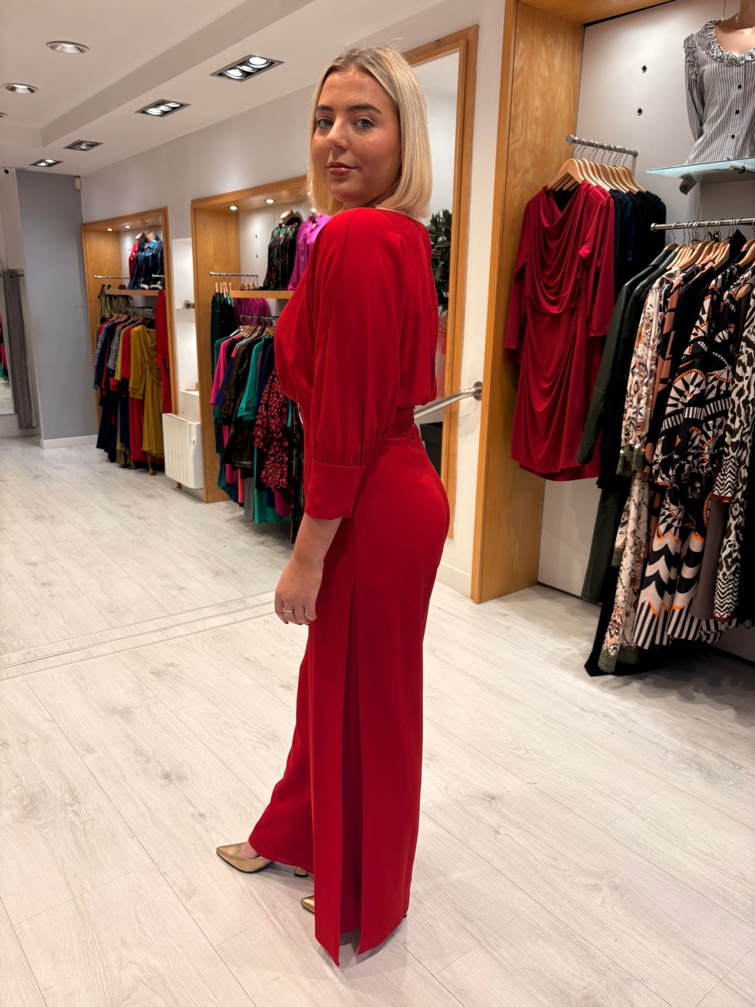 Moncho Heredia Red Belted Wide-Leg Jumpsuit