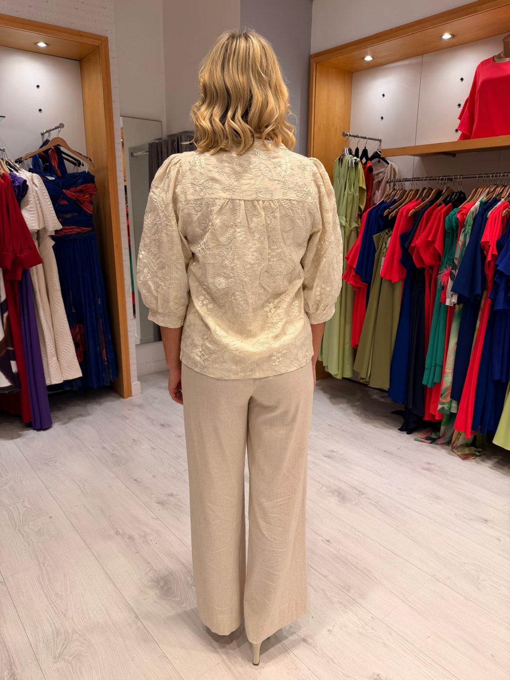 Smashed Lemon Cream Sequin Embroidered Top
