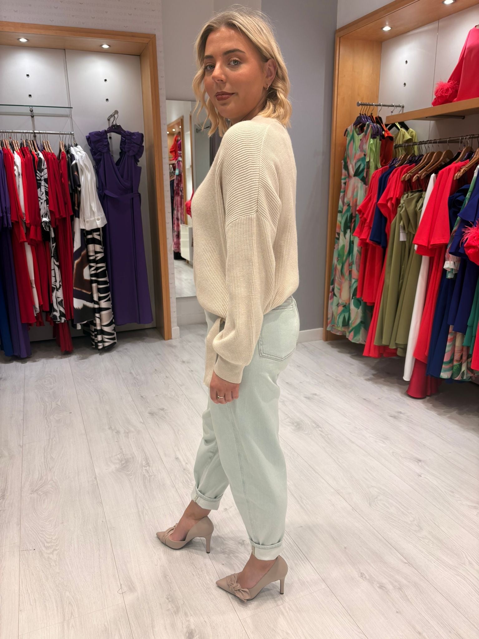 Yaya Cream Knit Sweater with Tie Details