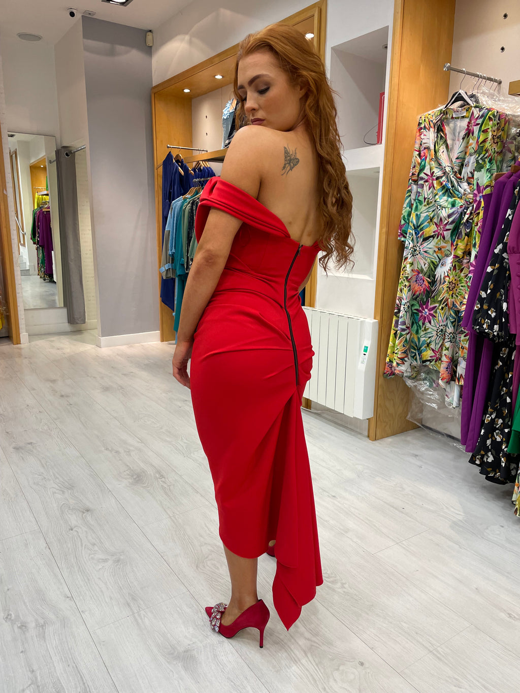 Kevan Jon Red Fishtail Bodycon Dress