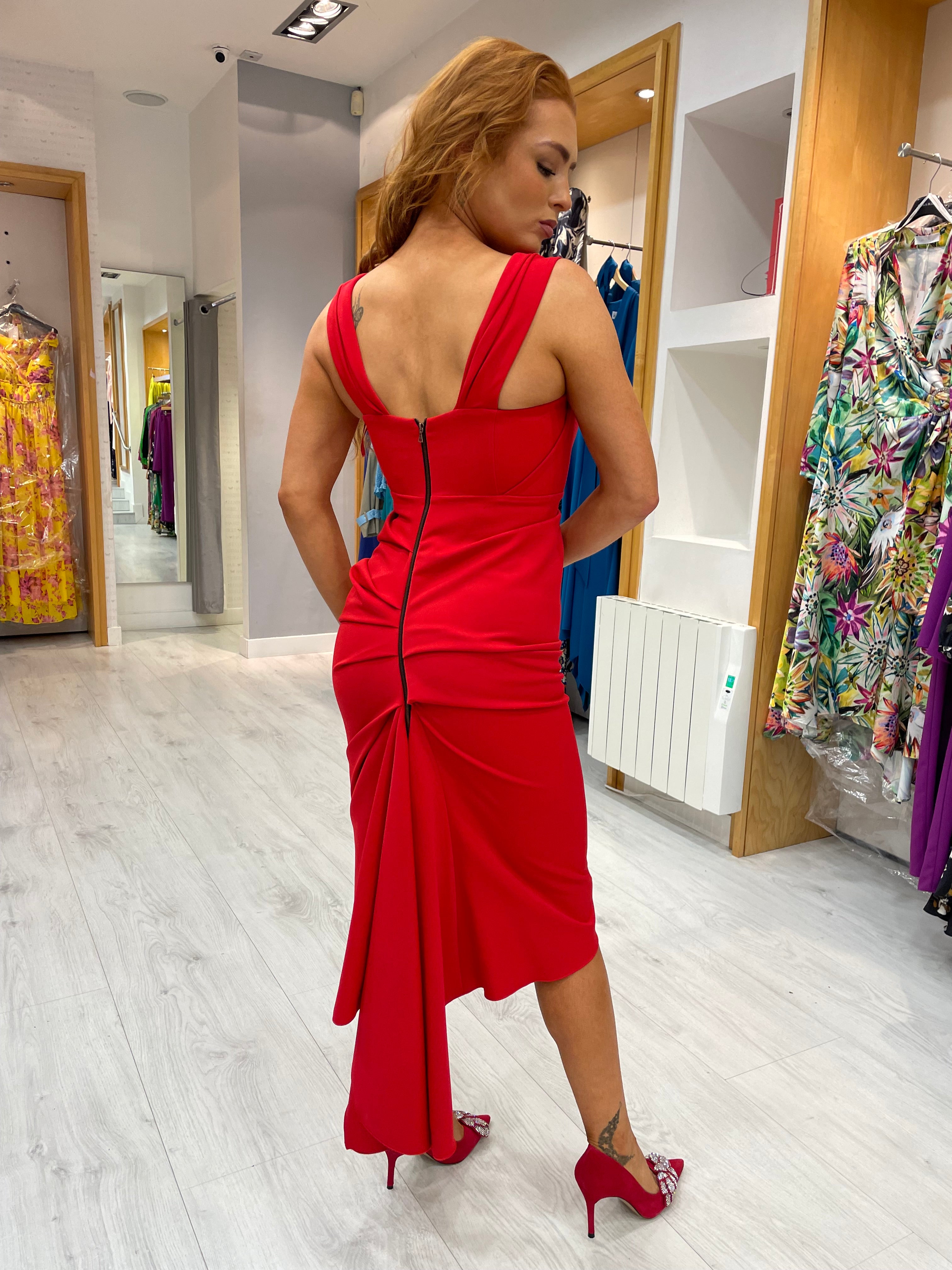 Kevan Jon Red Fishtail Bodycon Dress