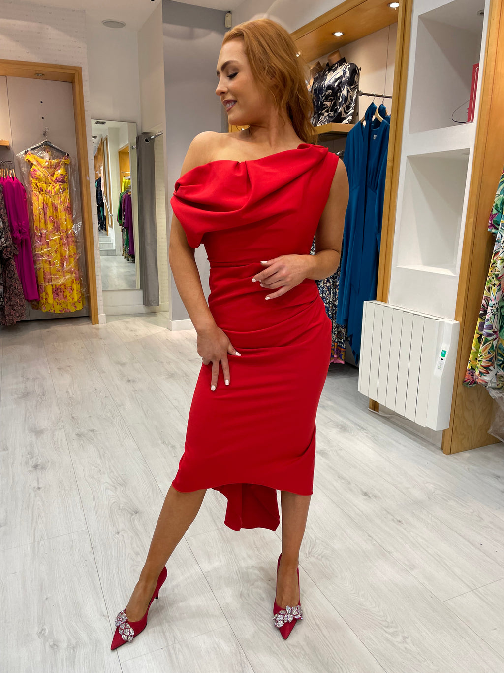 Kevan Jon Red Fishtail Bodycon Dress