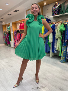 Carla Ruiz Bottle Green Pleated Dress